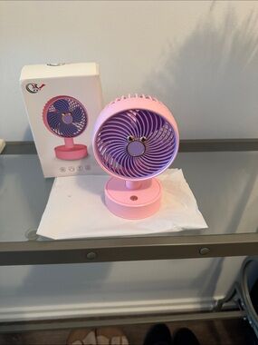 Pink Mini Desk Fan with Purple Blades